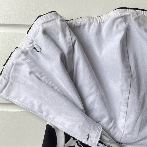 Strapless Black & White Sheath Dress With Roses S - Picture 5 of 9